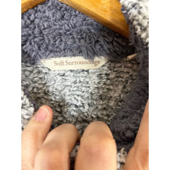 Soft Surroundings Sweatshirt Medium Gray Fuzzy Teddy Bear 1/4 Zip Pockets Cozy - Picture 7 of 11